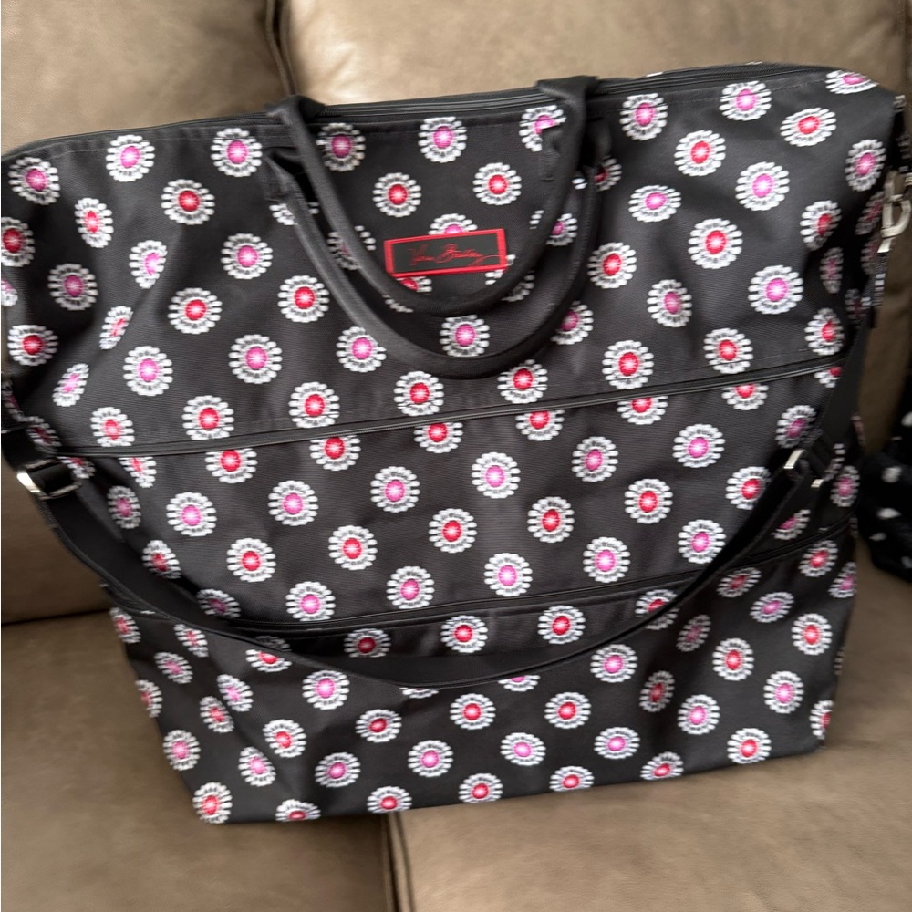 Vera Bradley Black Tote with Red and Purple Floral Pattern